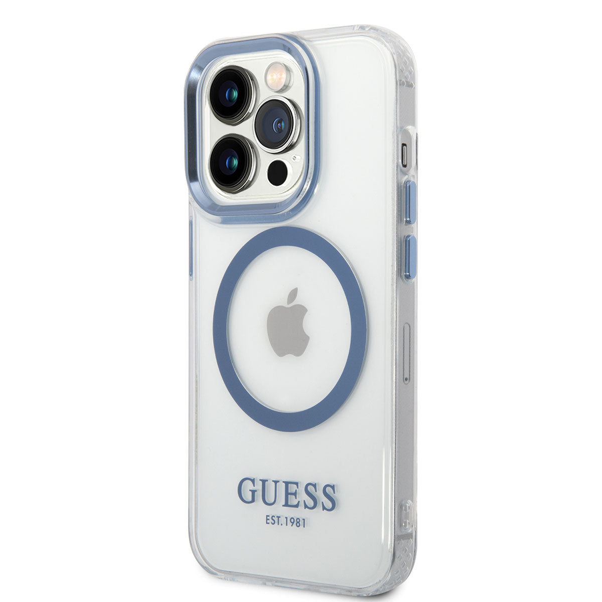 Apple iPhone 14 Pro Max Case GUESS M-safe Charging Metal Camera Frame Cover Blue
