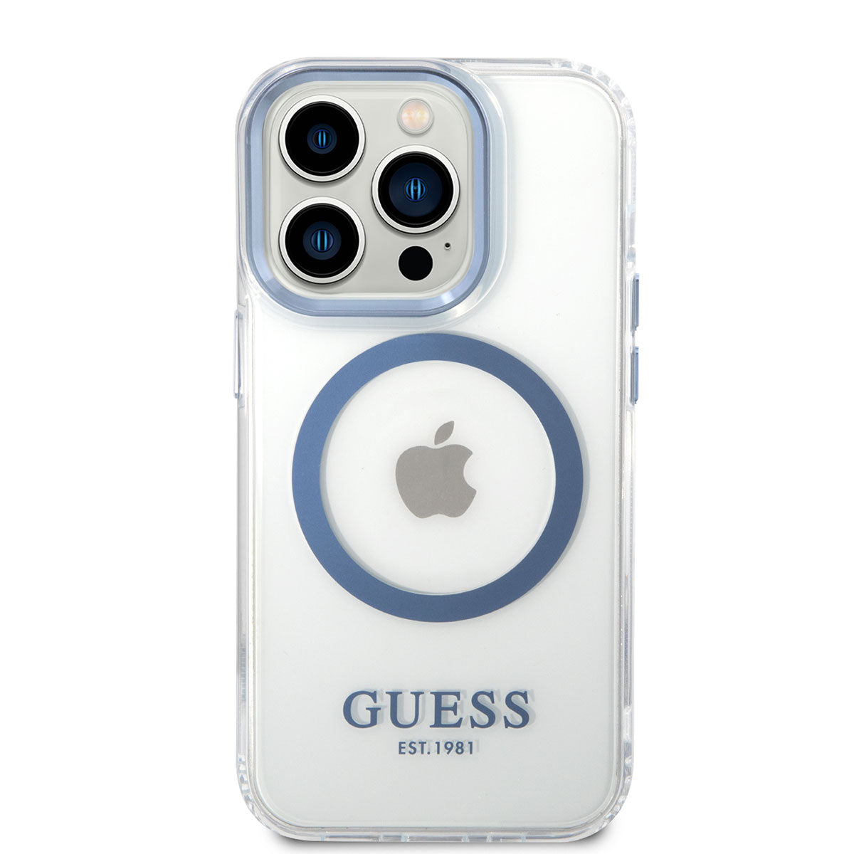 Apple iPhone 14 Pro Max Case GUESS M-safe Charging Metal Camera Frame Cover Blue