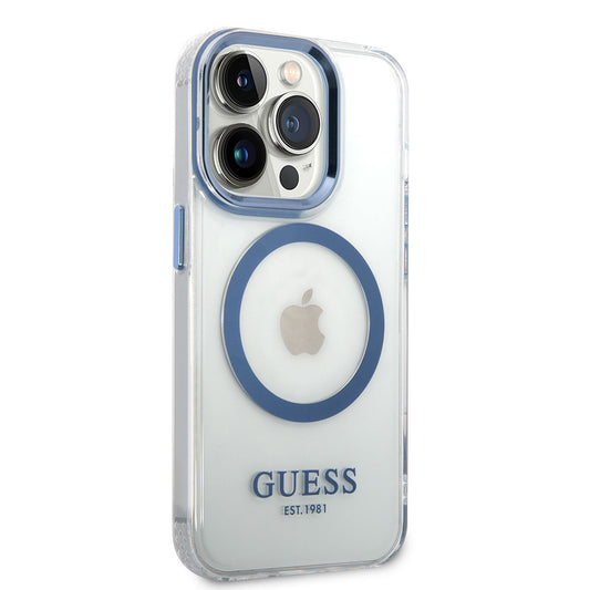 Apple iPhone 14 Pro Max Case GUESS M-safe Charging Metal Camera Frame Cover Blue