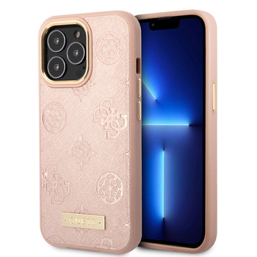 Apple iPhone 14 Pro Max Case GUESS M-safe Charging Function PU Leather Metal Logo Cover Pink