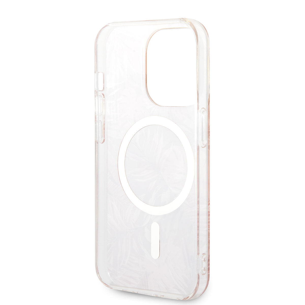 Apple iPhone 14 Pro Max Case GUESS M-Safe Charging Feature Leaf Pattern Cover with M-Safe Charging Cable Pink