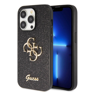 Apple iPhone 14 Pro Max Case Guess Original Licensed 4G Large Metal Logo Glitter Cover Pink