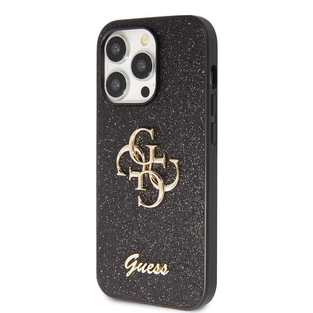 Apple iPhone 14 Pro Max Case Guess Original Licensed 4G Large Metal Logo Glitter Cover Pink