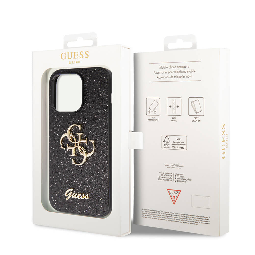 Apple iPhone 14 Pro Max Case Guess Original Licensed 4G Large Metal Logo Glitter Cover Pink