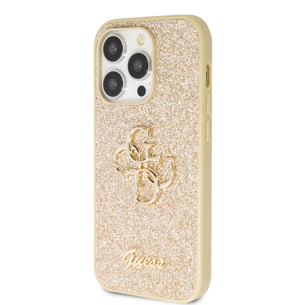 Apple iPhone 14 Pro Max Case Guess Original Licensed 4G Large Metal Logo Glitter Cover Black