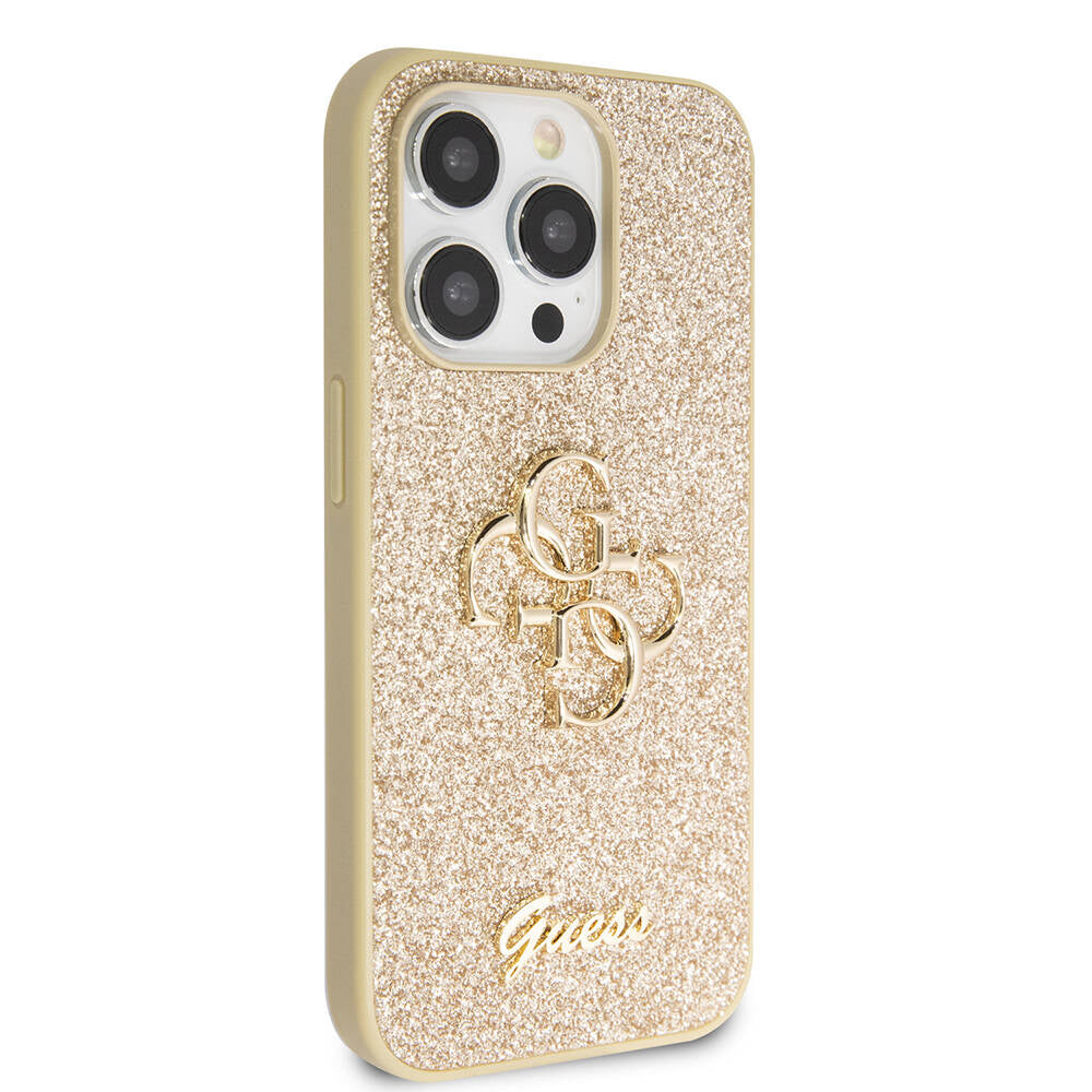Apple iPhone 14 Pro Max Case Guess Original Licensed 4G Large Metal Logo Glitter Cover Black