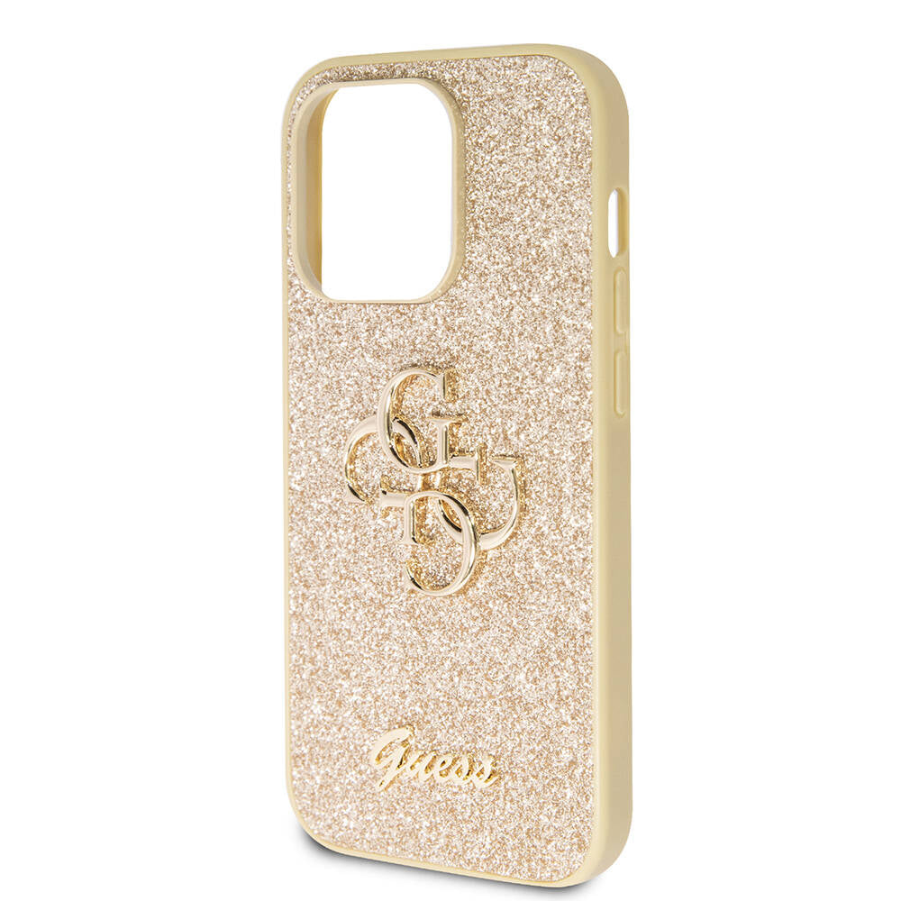 Apple iPhone 14 Pro Max Case Guess Original Licensed 4G Large Metal Logo Glitter Cover Pink