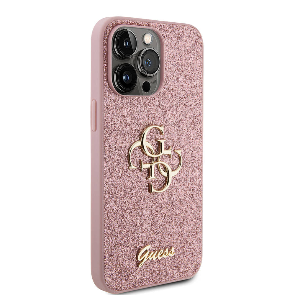 Apple iPhone 14 Pro Max Case Guess Original Licensed 4G Large Metal Logo Glitter Cover Black