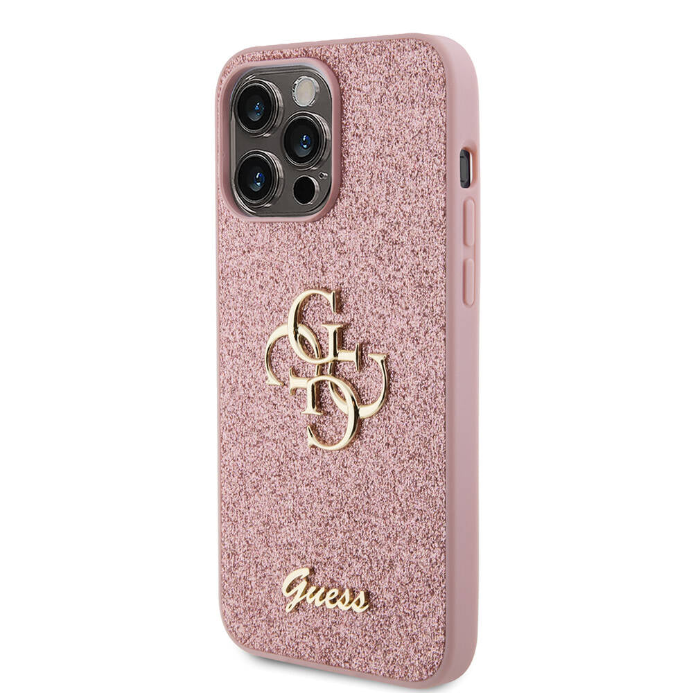 Apple iPhone 14 Pro Max Case Guess Original Licensed 4G Large Metal Logo Glitter Cover Black