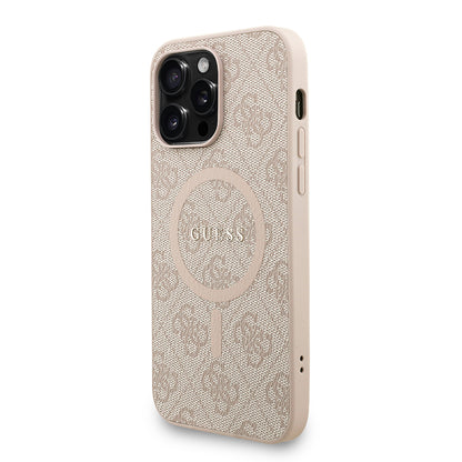 Apple iPhone 14 Pro Max Kılıf Guess Orjinal Lisanslı M-safe Şarj Özellikli PU Deri Bilek Askı İpli Yazı Logolu Kapak Kahverengi