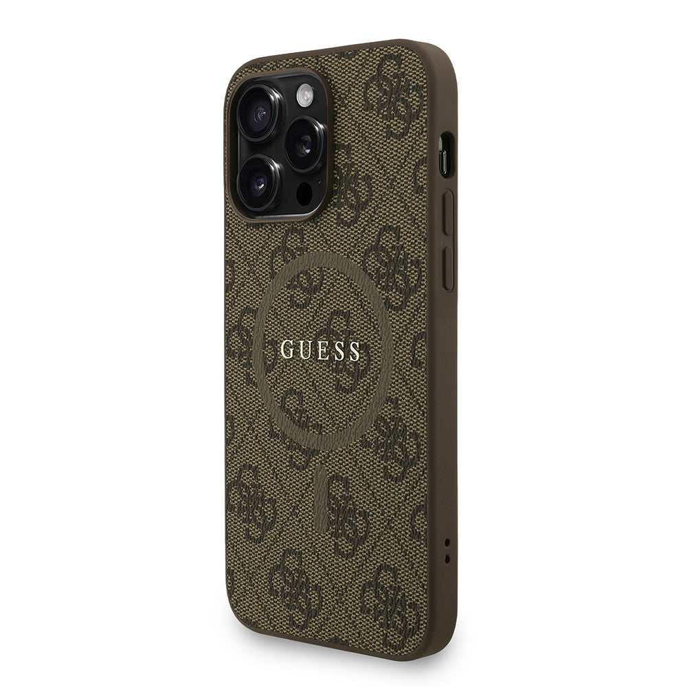 Apple iPhone 14 Pro Max Kılıf Guess Orjinal Lisanslı M-safe Şarj Özellikli PU Deri Bilek Askı İpli Yazı Logolu Kapak Pembe