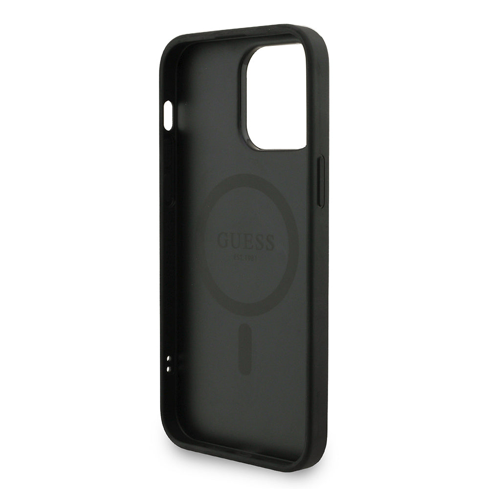 Apple iPhone 14 Pro Max Kılıf Guess Orjinal Lisanslı M-safe Şarj Özellikli PU Deri Bilek Askı İpli Yazı Logolu Kapak Pembe