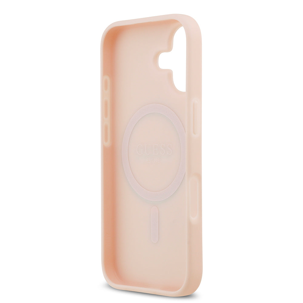 Apple iPhone 17 Kılıf Guess Orjinal Lisanslı M-safe Şarj Özellikli Taneli Çiçek Tasarımlı Metal Yazı Logolu Kapak Siyah