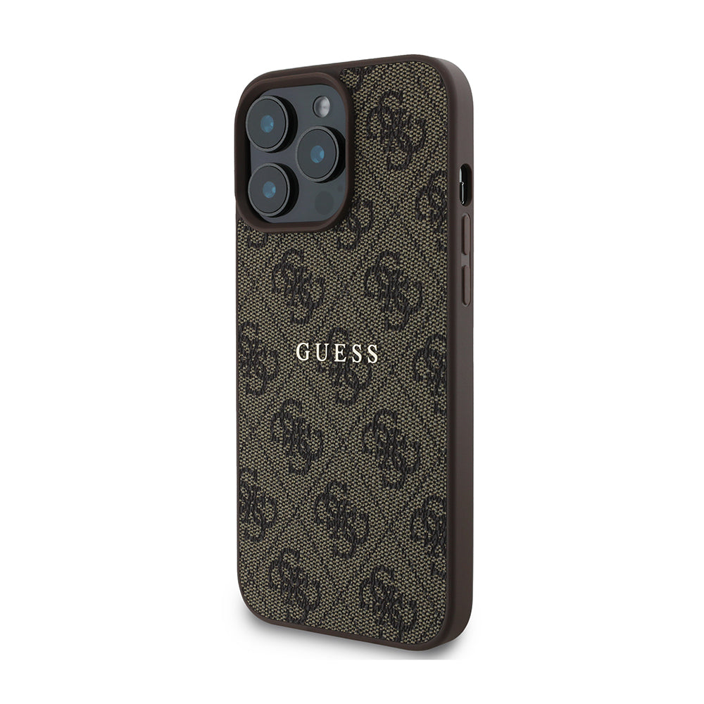 Apple iPhone 14 Pro Max Case Guess Original Licensed M-safe Charging Feature 4G Pattern Text Logo Cover Brown