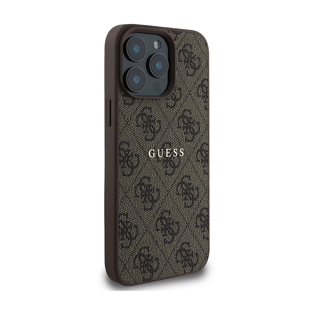 Apple iPhone 14 Pro Max Case Guess Original Licensed M-safe Charging Feature 4G Pattern Text Logo Cover Brown