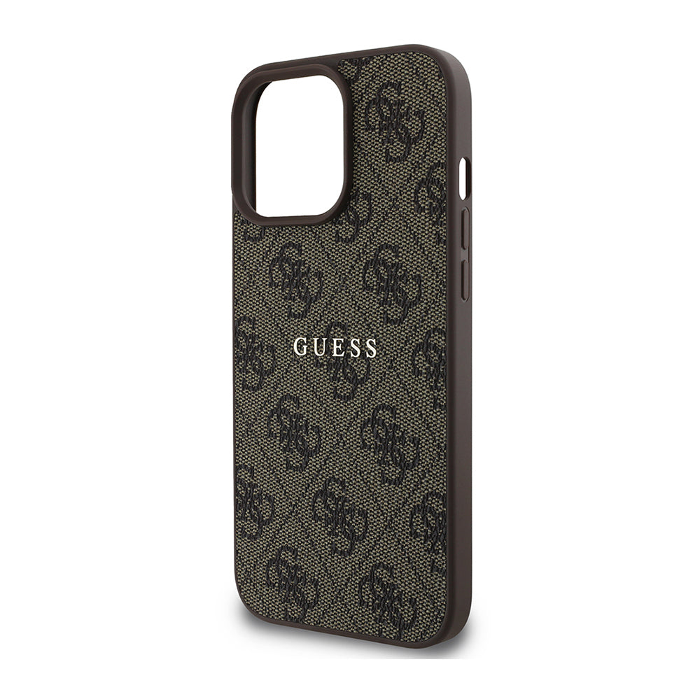 Apple iPhone 14 Pro Max Case Guess Original Licensed M-safe Charging Feature 4G Pattern Text Logo Cover Brown