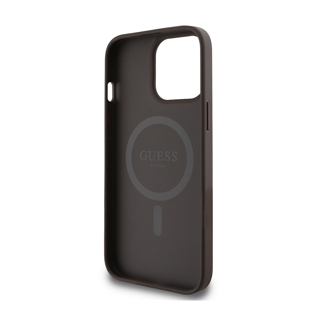 Apple iPhone 14 Pro Max Case Guess Original Licensed M-safe Charging Feature 4G Pattern Text Logo Cover Brown