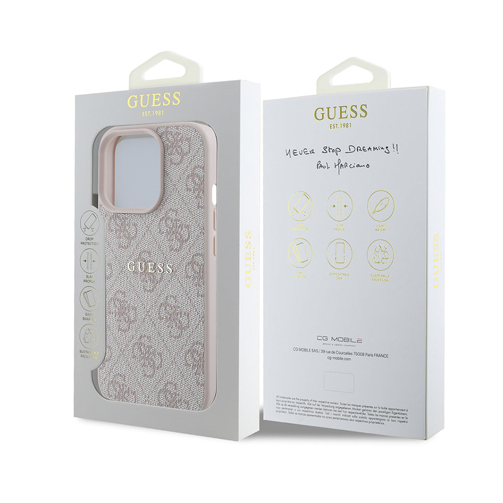 Apple iPhone 14 Pro Max Case Guess Original Licensed M-safe Charging Feature 4G Pattern Text Logo Cover Brown