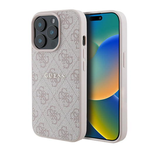 Apple iPhone 14 Pro Max Case Guess Original Licensed M-safe Charging Feature 4G Pattern Text Logo Cover Pink