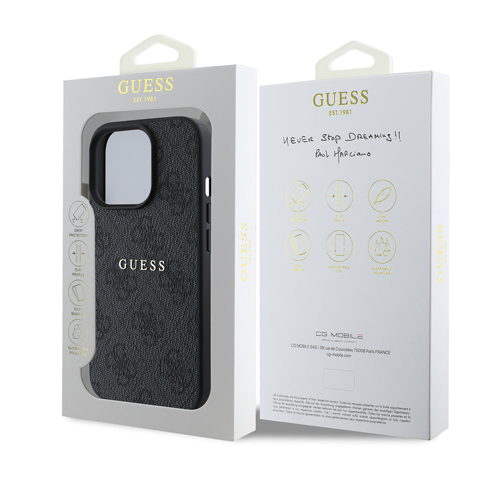Apple iPhone 14 Pro Max Case Guess Original Licensed M-safe Charging Feature 4G Pattern Text Logo Cover Brown