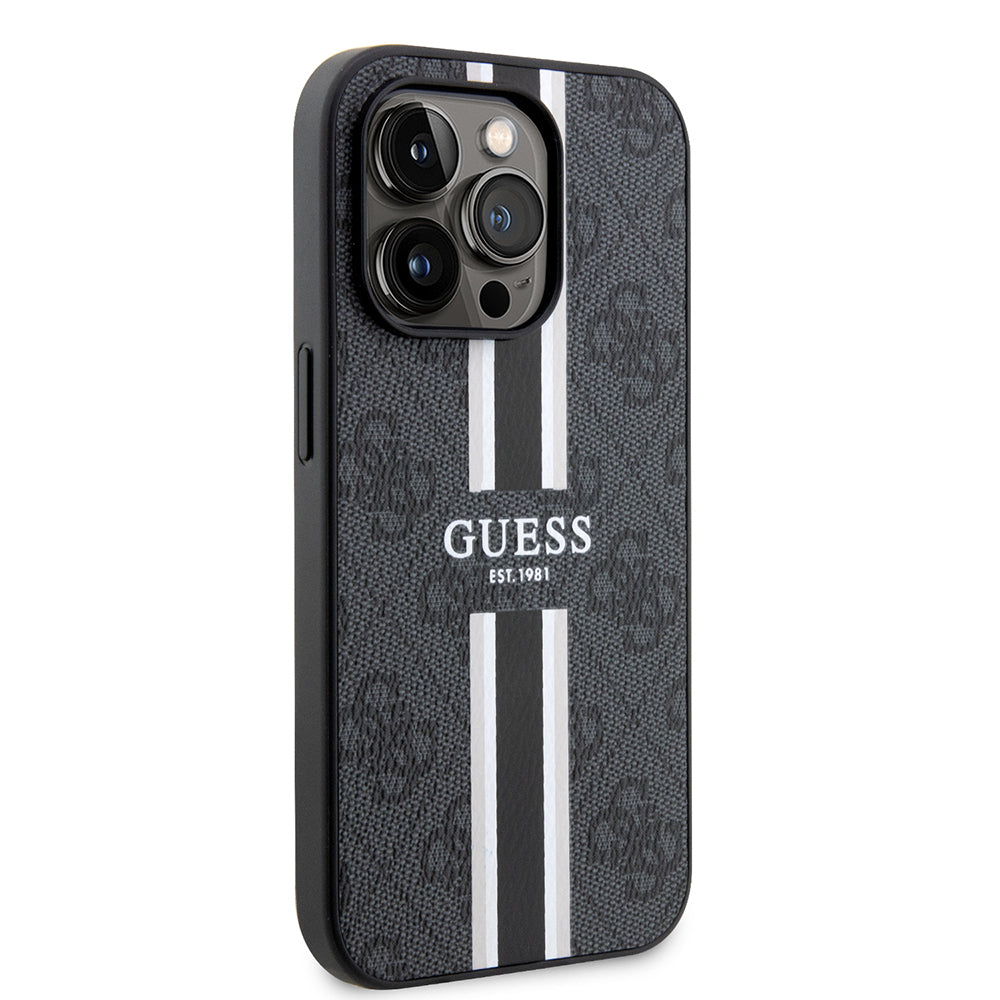 Apple iPhone 14 Pro Max Case Guess Original Licensed M-safe Charging Feature 4G Stripe Design Printed Cover Pink