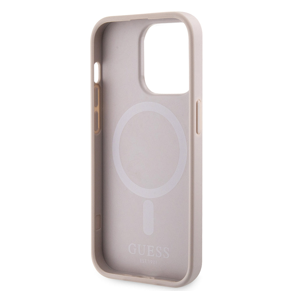 Apple iPhone 14 Pro Max Case Guess Original Licensed M-safe Charging Feature 4G Stripe Design Printed Cover Pink