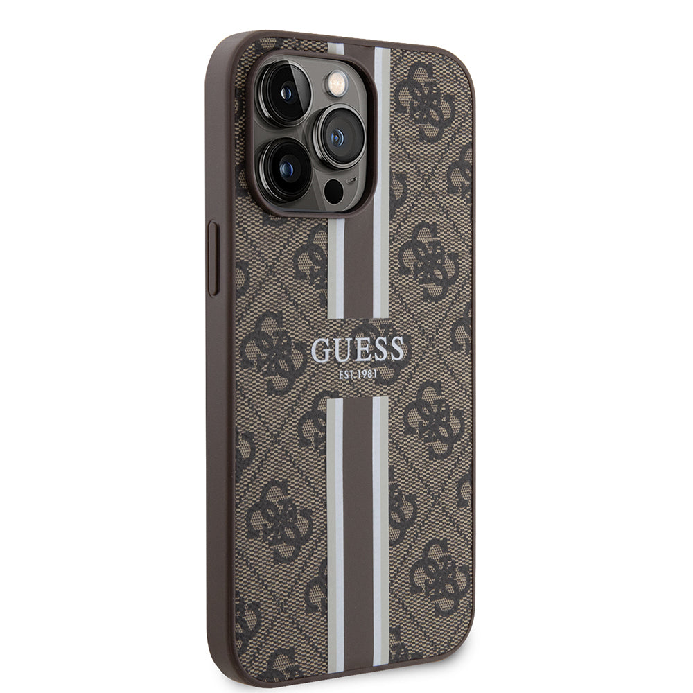 Apple iPhone 14 Pro Max Case Guess Original Licensed M-safe Charging Feature 4G Stripe Design Printed Cover Pink