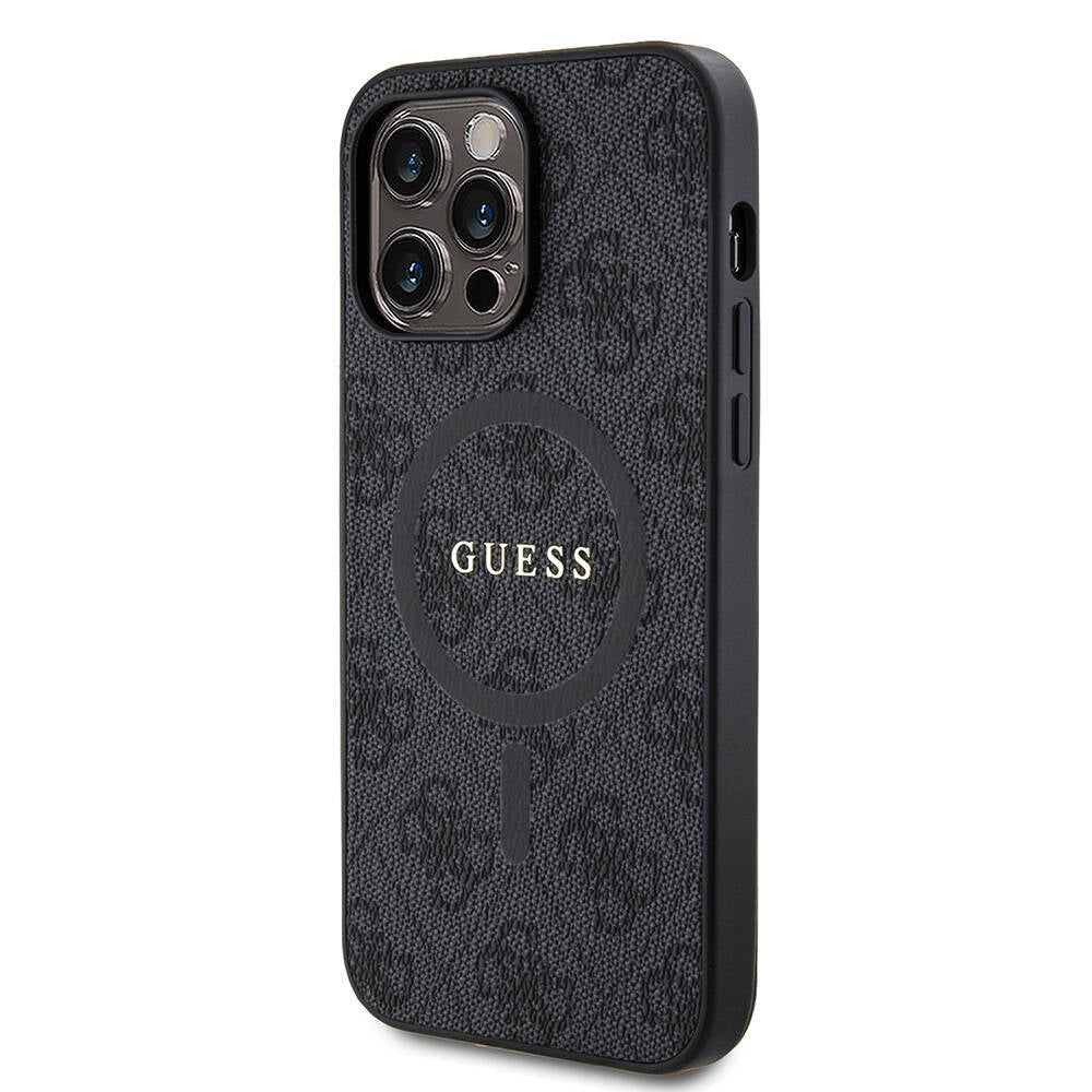 Apple iPhone 14 Pro Max Case Guess Original Licensed M-safe Charging Feature PU Ring 4G Patterned Text Logo Cover Brown