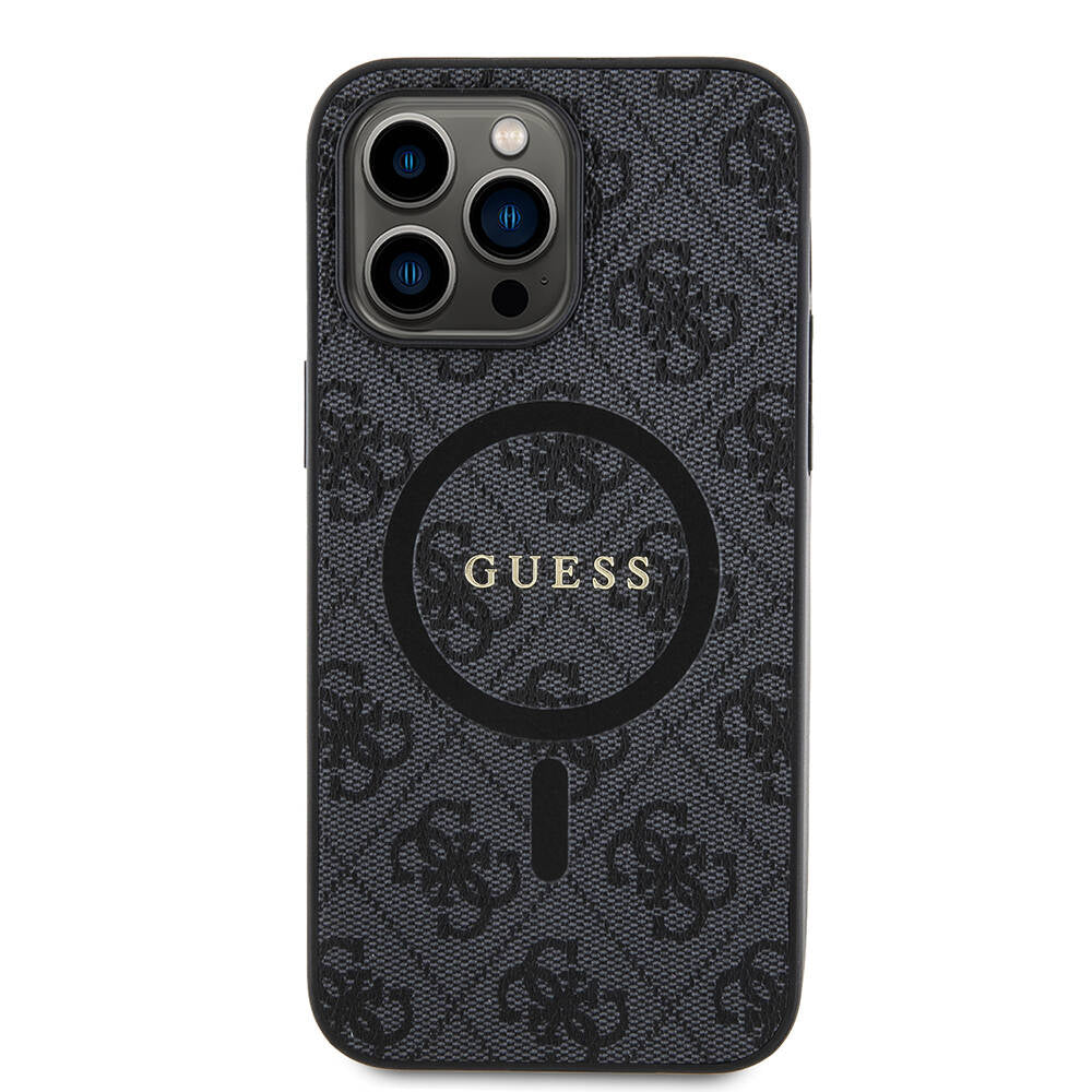 Apple iPhone 14 Pro Max Case Guess Original Licensed M-safe Charging Feature PU Ring 4G Patterned Text Logo Cover Black