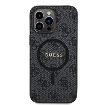 Apple iPhone 14 Pro Max Kılıf Guess Orjinal Lisanslı M-safe Şarj Özellikli PU Halkalı 4G Desenli Yazı Logolu Kapak