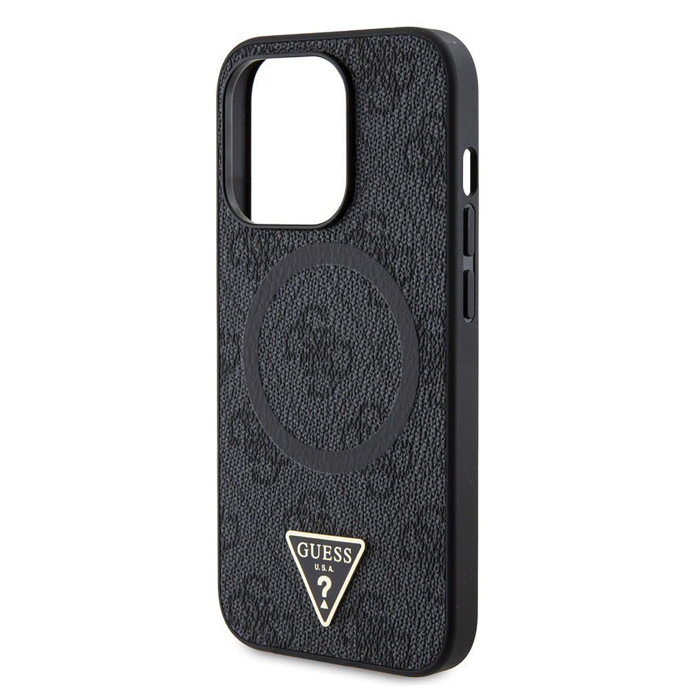 Apple iPhone 14 Pro Max Case Guess Original Licensed M-safe Charging Feature PU Triangle Logo 4G Patterned Cover Brown