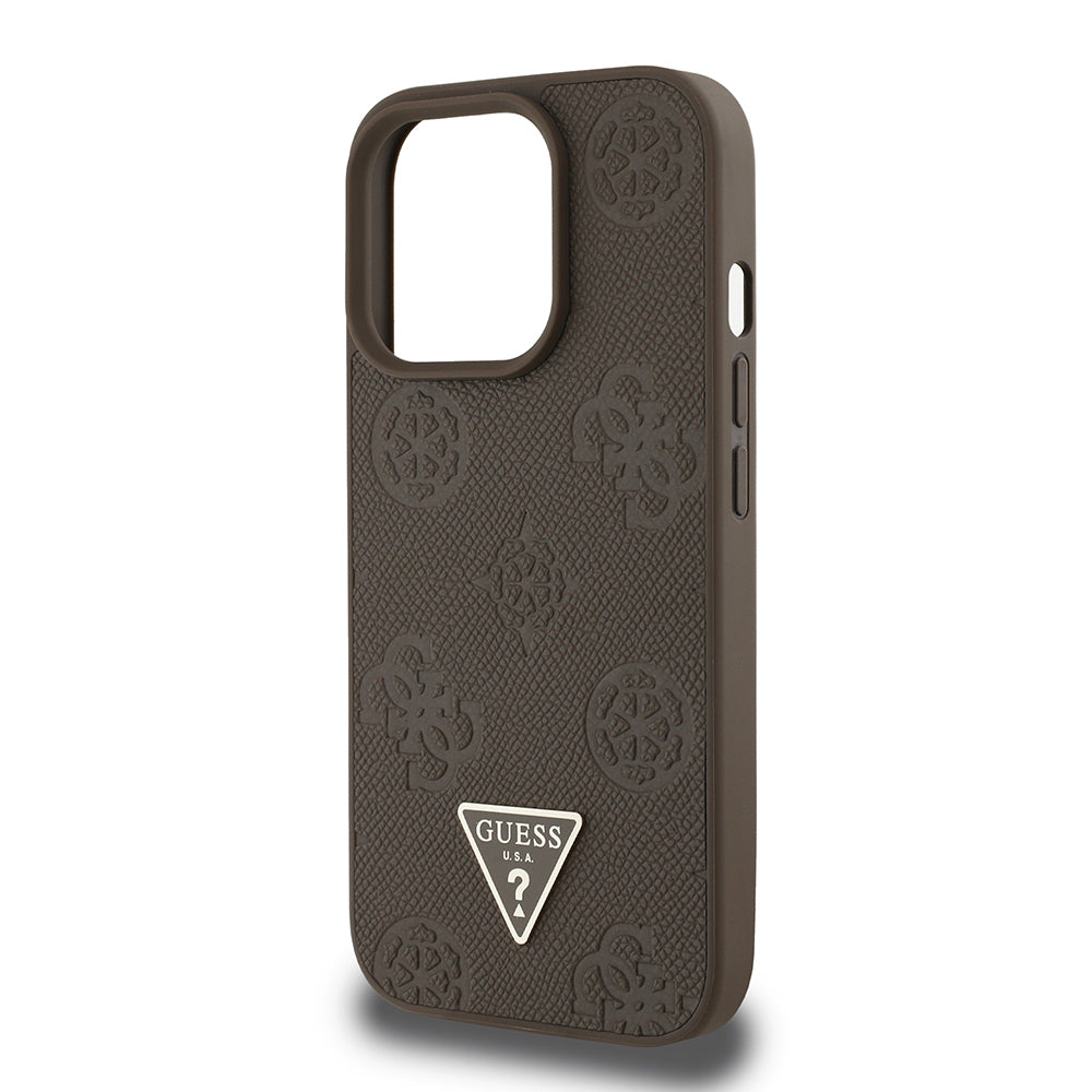 Apple iPhone 14 Pro Max Case Guess Original Licensed M-Safe Charging Feature Hot Printed Triangle Logo PU Leather Peony Cover Black