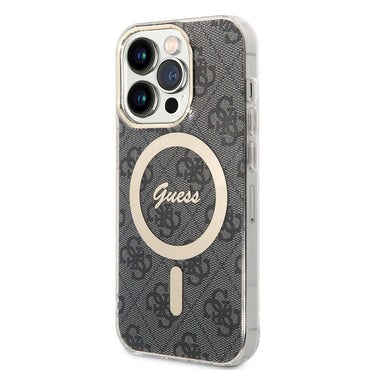 Apple iPhone 14 Pro Max Case Guess Original Licensed M-safe Charging Feature 4G Patterned Cover with Text Logo Brown 