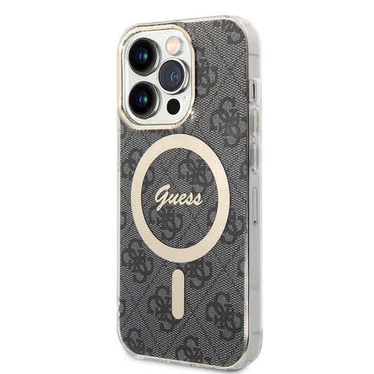 Apple iPhone 14 Pro Max Case Guess Original Licensed M-safe Charging Feature 4G Patterned Cover with Text Logo Black