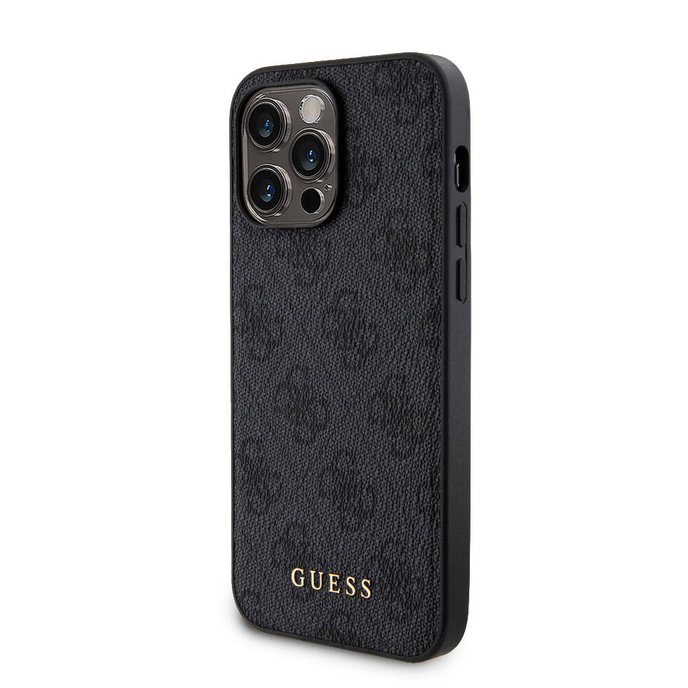 Apple iPhone 14 Pro Max Case Guess Original Licensed M-safe Charging Feature Text Logo 4G Patterned Cover + Powerbank 5000mAh 2in1 Set Black 