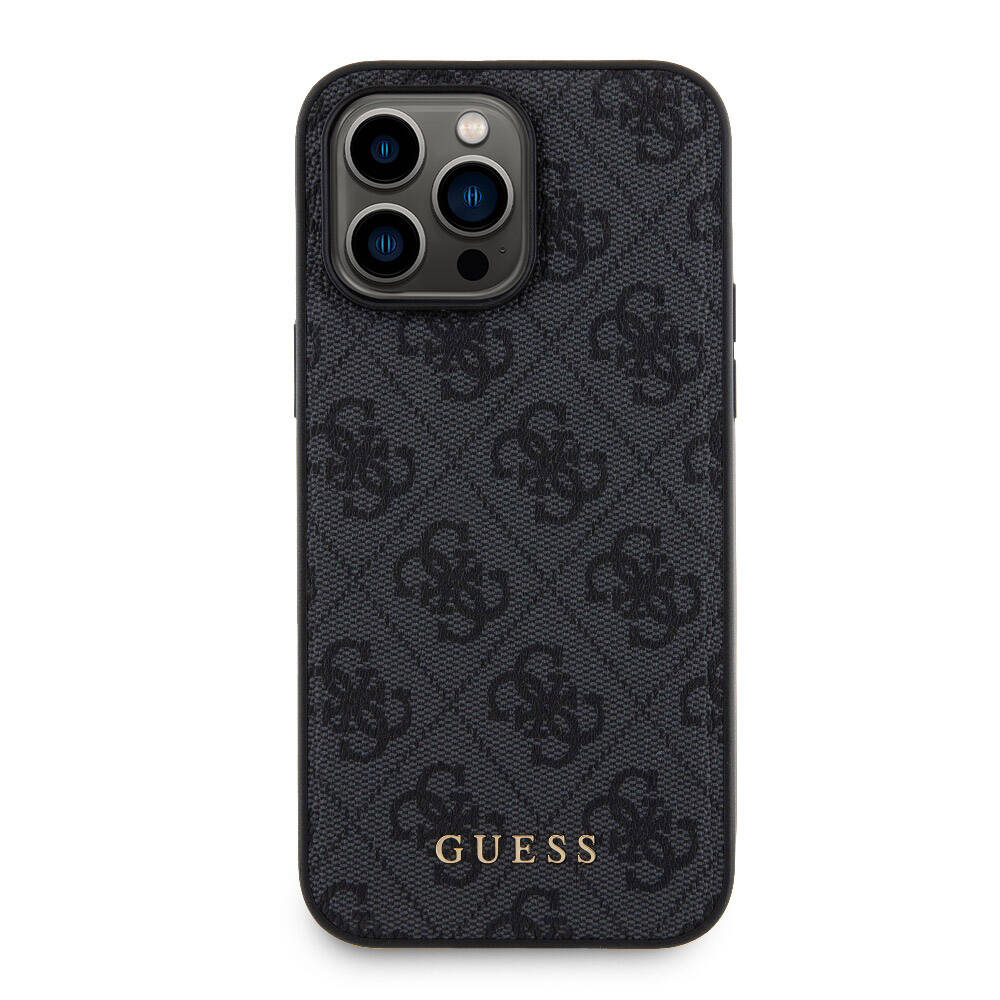 Apple iPhone 14 Pro Max Case Guess Original Licensed M-safe Charging Feature Text Logo 4G Patterned Cover + Powerbank 5000mAh 2in1 Set Black 
