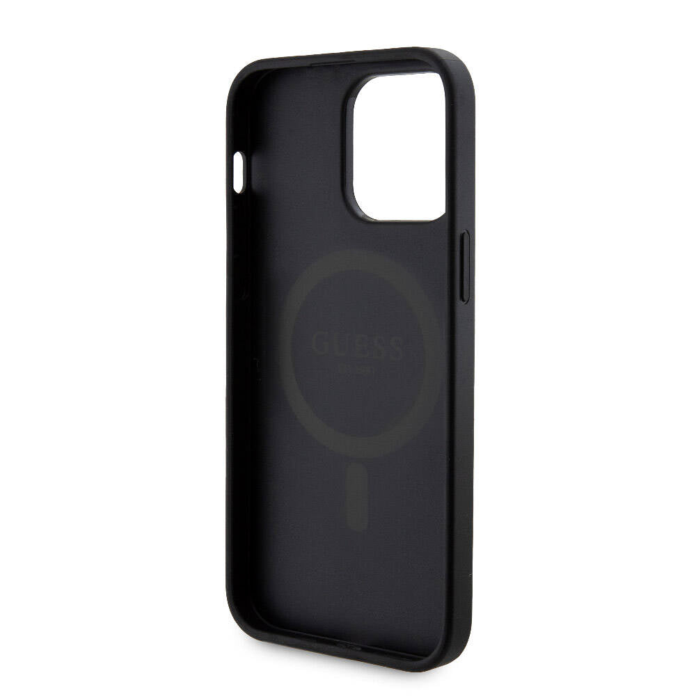 Apple iPhone 14 Pro Max Case Guess Original Licensed M-safe Charging Feature Text Logo 4G Patterned Cover + Powerbank 5000mAh 2in1 Set Black 