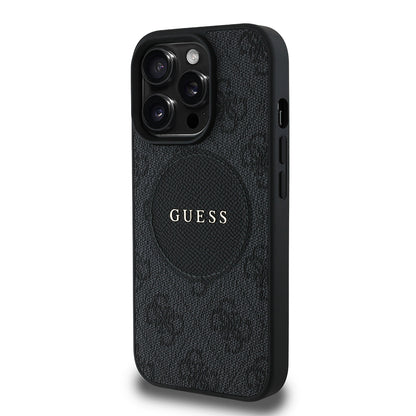Apple iPhone 14 Pro Max Kılıf Guess Orjinal Lisanslı M-safe Şarj Özellikli Yazı Logolu Circle Classic Kapak Pembe