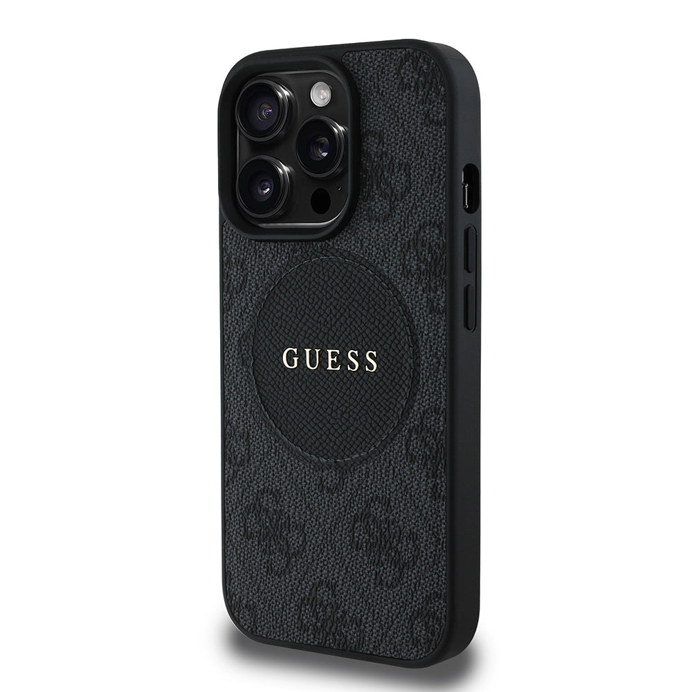 Apple iPhone 14 Pro Max Case Guess Original Licensed M-safe Charging Feature Circle Classic Cover Brown with Text Logo