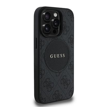 Apple iPhone 14 Pro Max Kılıf Guess Orjinal Lisanslı M-safe Şarj Özellikli Yazı Logolu Circle Classic Kapak Pembe