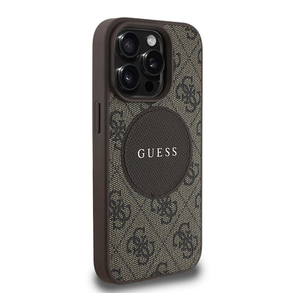 Apple iPhone 14 Pro Max Kılıf Guess Orjinal Lisanslı M-safe Şarj Özellikli Yazı Logolu Circle Classic Kapak Pembe