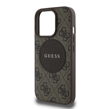Apple iPhone 14 Pro Max Kılıf Guess Orjinal Lisanslı M-safe Şarj Özellikli Yazı Logolu Circle Classic Kapak Pembe