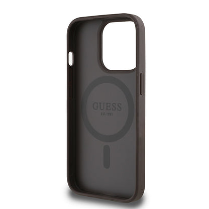 Apple iPhone 14 Pro Max Kılıf Guess Orjinal Lisanslı M-safe Şarj Özellikli Yazı Logolu Circle Classic Kapak Pembe