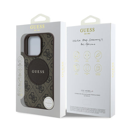 Apple iPhone 14 Pro Max Kılıf Guess Orjinal Lisanslı M-safe Şarj Özellikli Yazı Logolu Circle Classic Kapak Pembe