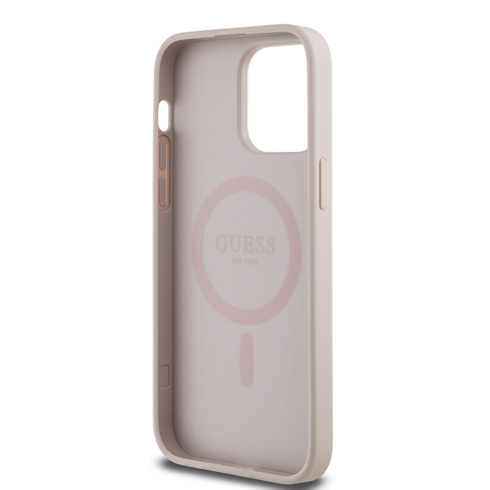 Apple iPhone 14 Pro Max Case Guess Original Licensed M-safe Charging Feature Circle Classic Cover Brown with Text Logo