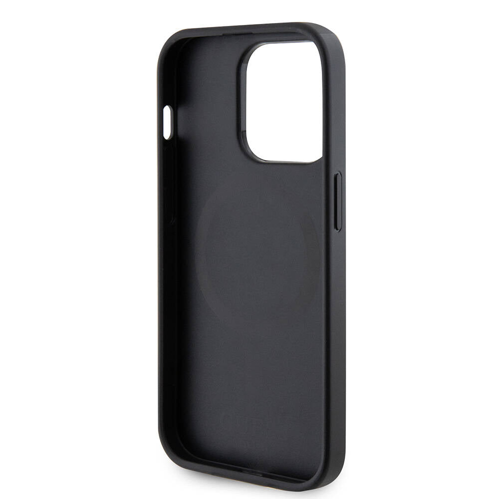 Apple iPhone 14 Pro Max Case Guess Original Licensed M-safe Charging Feature Saffiano Cover Black with Text Logo