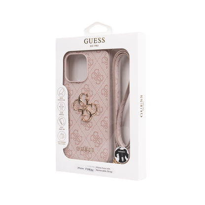 Apple iPhone 14 Pro Max Kılıf Guess Orjinal Lisanslı PU Deri 4G Büyük Metal Logolu Çapraz Vücut Askılı Kapak Siyah