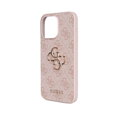 Apple iPhone 14 Pro Max Kılıf Guess Orjinal Lisanslı PU Deri 4G Büyük Metal Logolu Çapraz Vücut Askılı Kapak Pembe