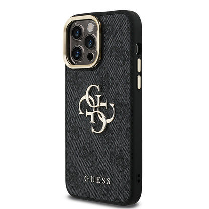 Apple iPhone 14 Pro Max Kılıf Guess Orjinal Lisanslı PU Deri 4G Desenli Metal Büyük 4G ve Yazı Logolu Kamera Standlı Kapak Mavi
