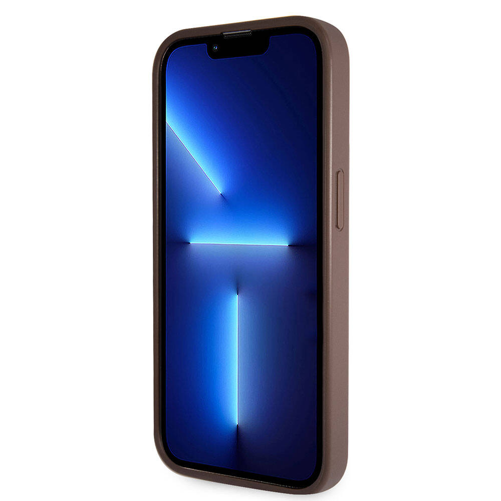 Apple iPhone 14 Pro Max Kılıf Guess Orjinal Lisanslı PU Deri Taşlı Üçgen Logo 4G Desenli Kapak Siyah